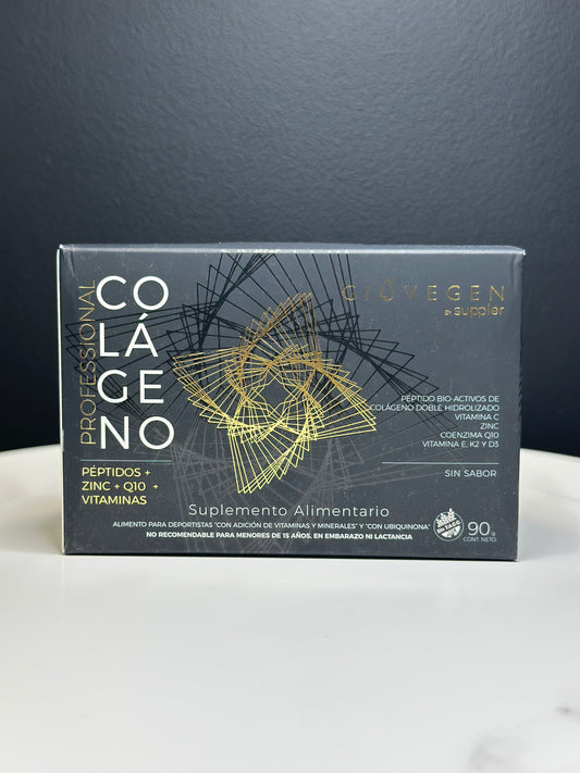 Colágeno profesional (negro) Giovegen, Peptidos + Zinc + Q10 + Vitaminas C-D-K-E